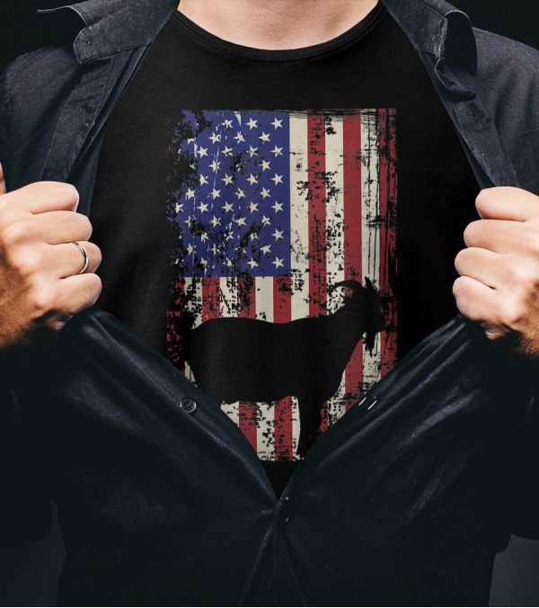 Patriotic Goat Silhouette On Distressed American Flag For 4th Of July T-Shirt
