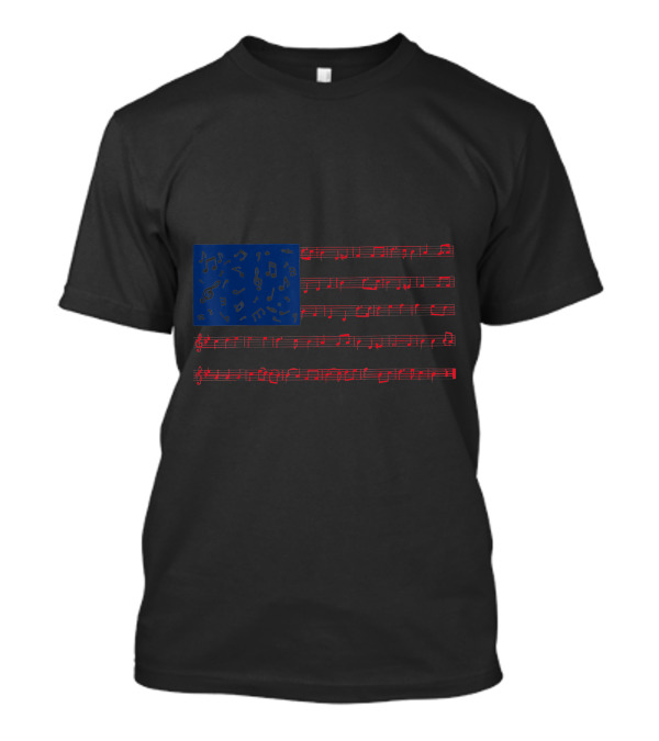 2H Note Song Playing Music Clef Teacher American Flag With Musical Notes T-Shirt