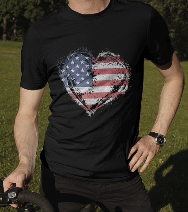 American Flag Heart Grunge Distressed Print Custom T-Shirt