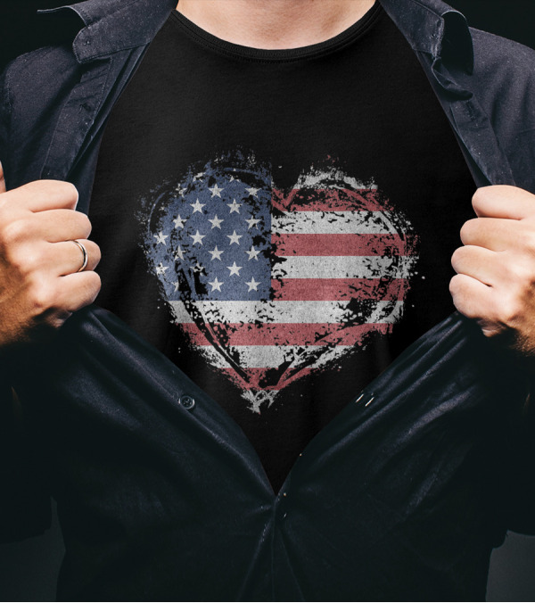 American Flag Heart Grunge Distressed Print Custom T-Shirt