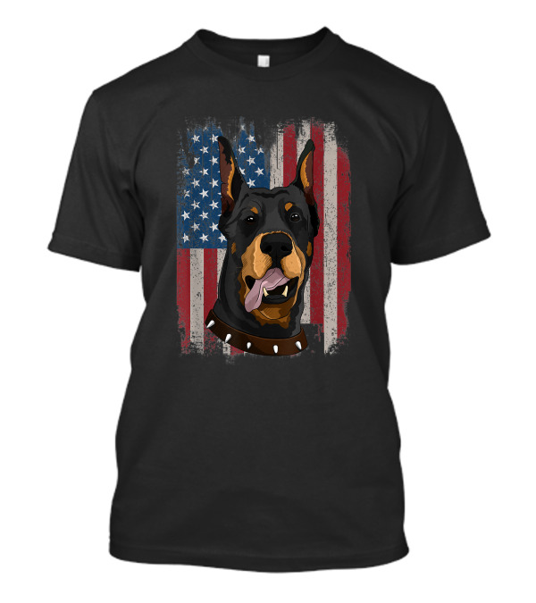 Doberman Pinscher American Flag Patriotic 4th Of July T-Shirt