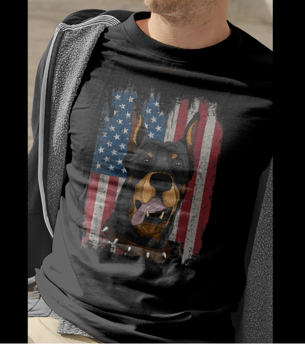 Doberman Pinscher American Flag Patriotic 4th Of July T-Shirt