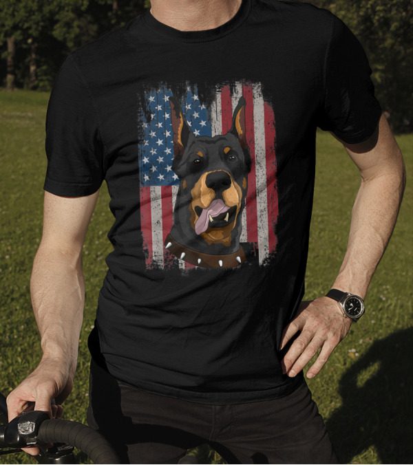 Doberman Pinscher American Flag Patriotic 4th Of July T-Shirt