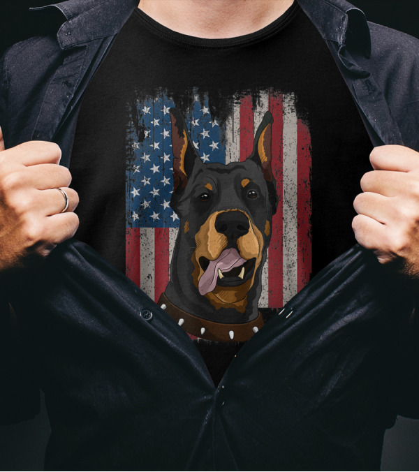Doberman Pinscher American Flag Patriotic 4th Of July T-Shirt