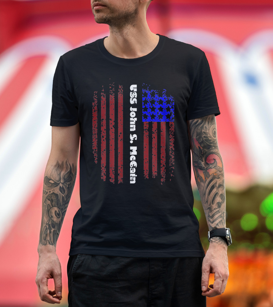 USS John S. McCain DDG 56 Navy American Flag T-Shirt