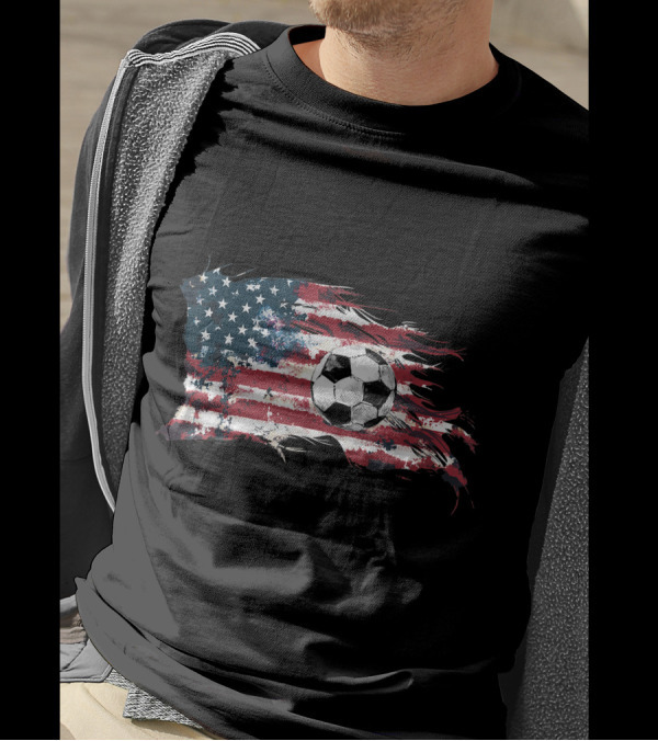 Vintage Soccer American Flag 4th Of July Fun T-Shirt