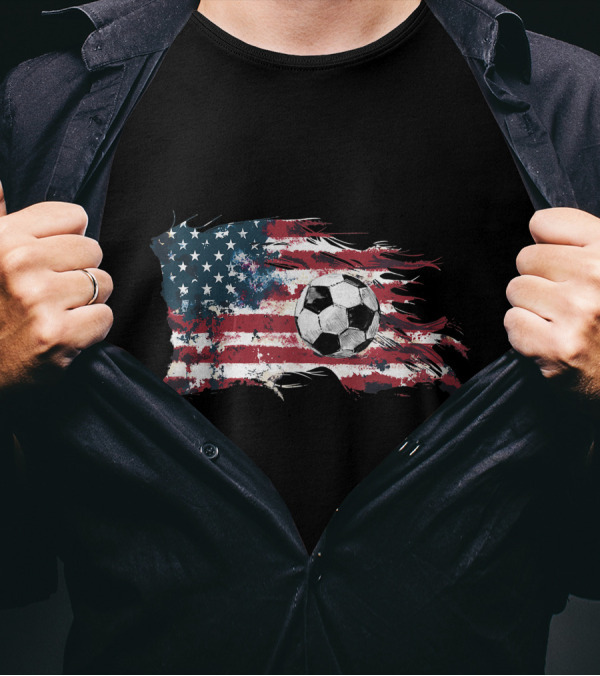 Vintage Soccer American Flag 4th Of July Fun T-Shirt