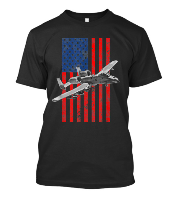 A-10 Warthog Flying Over American Flag With A-10 Thunderbolt T-Shirt