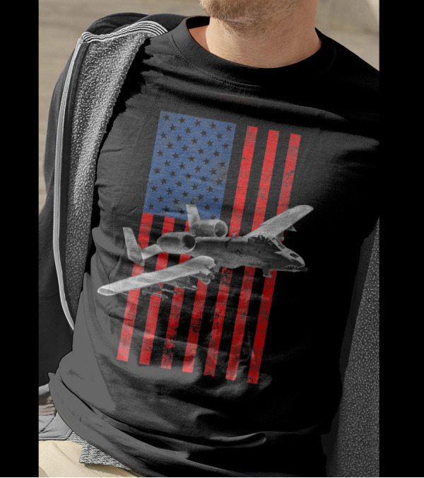 A-10 Warthog Flying Over American Flag With A-10 Thunderbolt T-Shirt