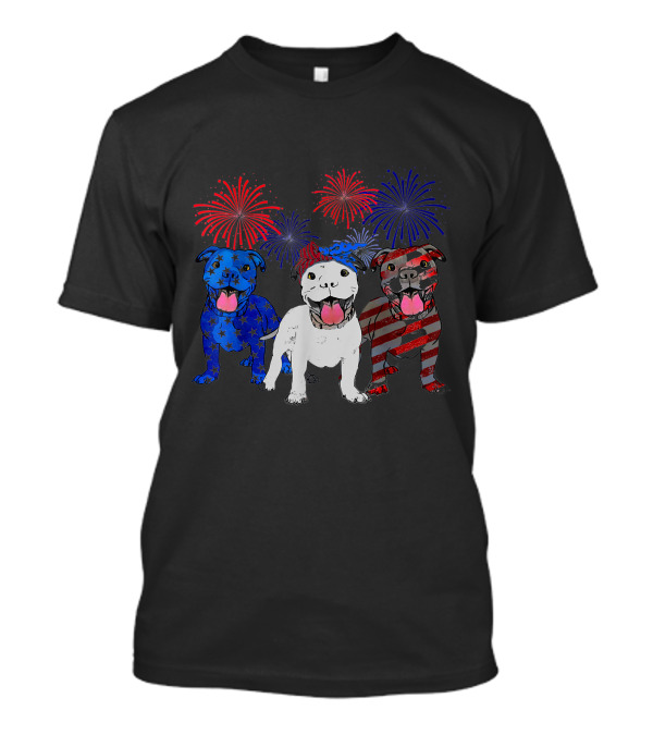 Pitbull Dad American Flag Fireworks 4Th Of July T-Shirt