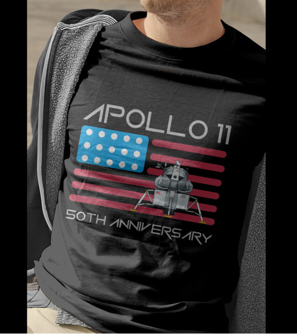 Apollo 11 50th Anniversary American Flag Moon Lander T-Shirt