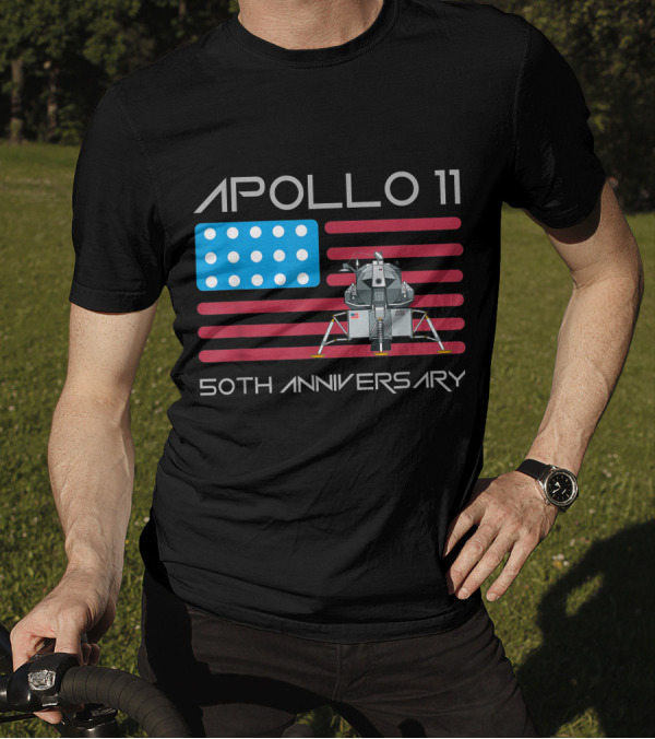 Apollo 11 50th Anniversary American Flag Moon Lander T-Shirt