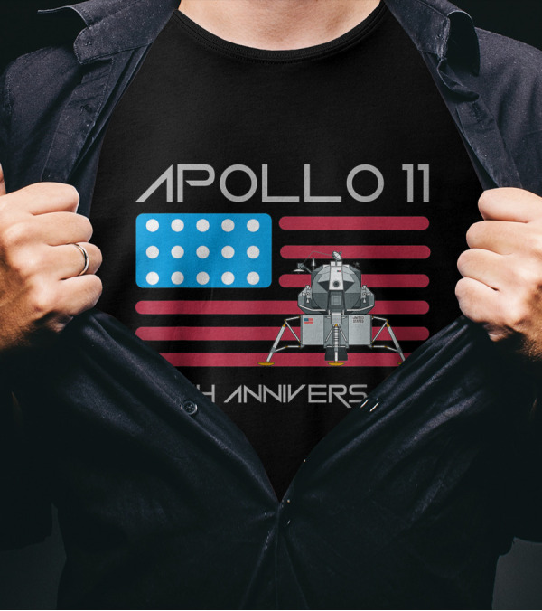 Apollo 11 50th Anniversary American Flag Moon Lander T-Shirt