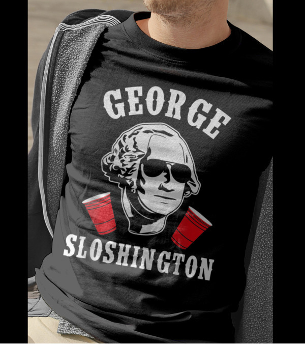 George Sloshington Fourth Of July Aviator American With Red Cups T-Shirt