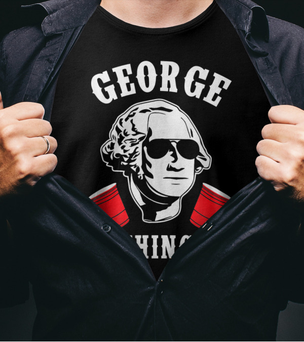 George Sloshington Fourth Of July Aviator American With Red Cups T-Shirt
