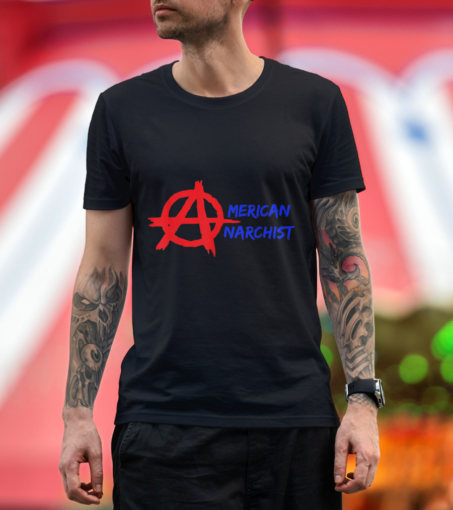 American Anarchist Anarchy Symbol Red and Blue T-Shirt
