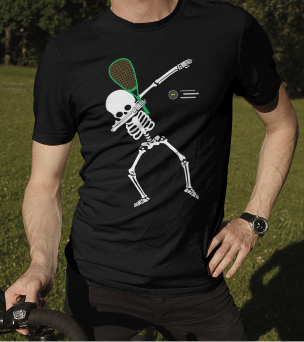 Dabbing Skeleton Halloween Squash Racket Player T-Shirt