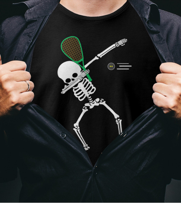 Dabbing Skeleton Halloween Squash Racket Player T-Shirt