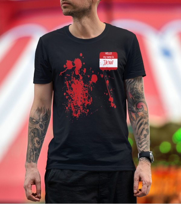Hello My Name Is Jason Blood Splatter Horror T-Shirt