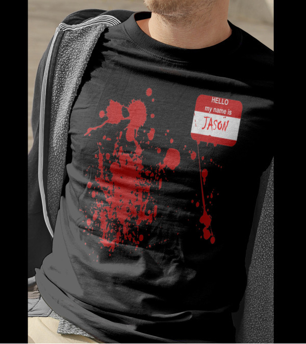 Hello My Name Is Jason Blood Splatter Horror T-Shirt