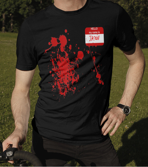 Hello My Name Is Jason Blood Splatter Horror T-Shirt