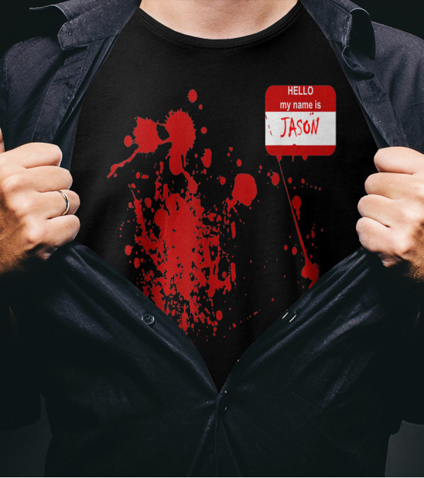 Hello My Name Is Jason Blood Splatter Horror T-Shirt