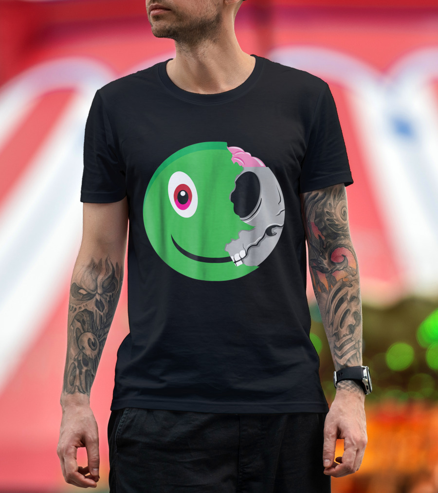 Zombie Emoji Funny Emoticon Half Skull Face T-Shirt