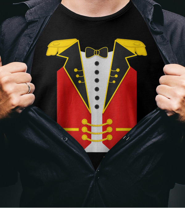 Ringmaster Costume Halloween Circus Outfit Style With Red Jacket And Gold Accents T-Shirt