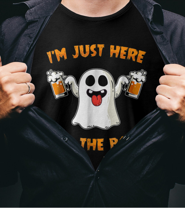 I'm Just Here For The Boos Halloween Ghost Beer With Two Mugs T-Shirt