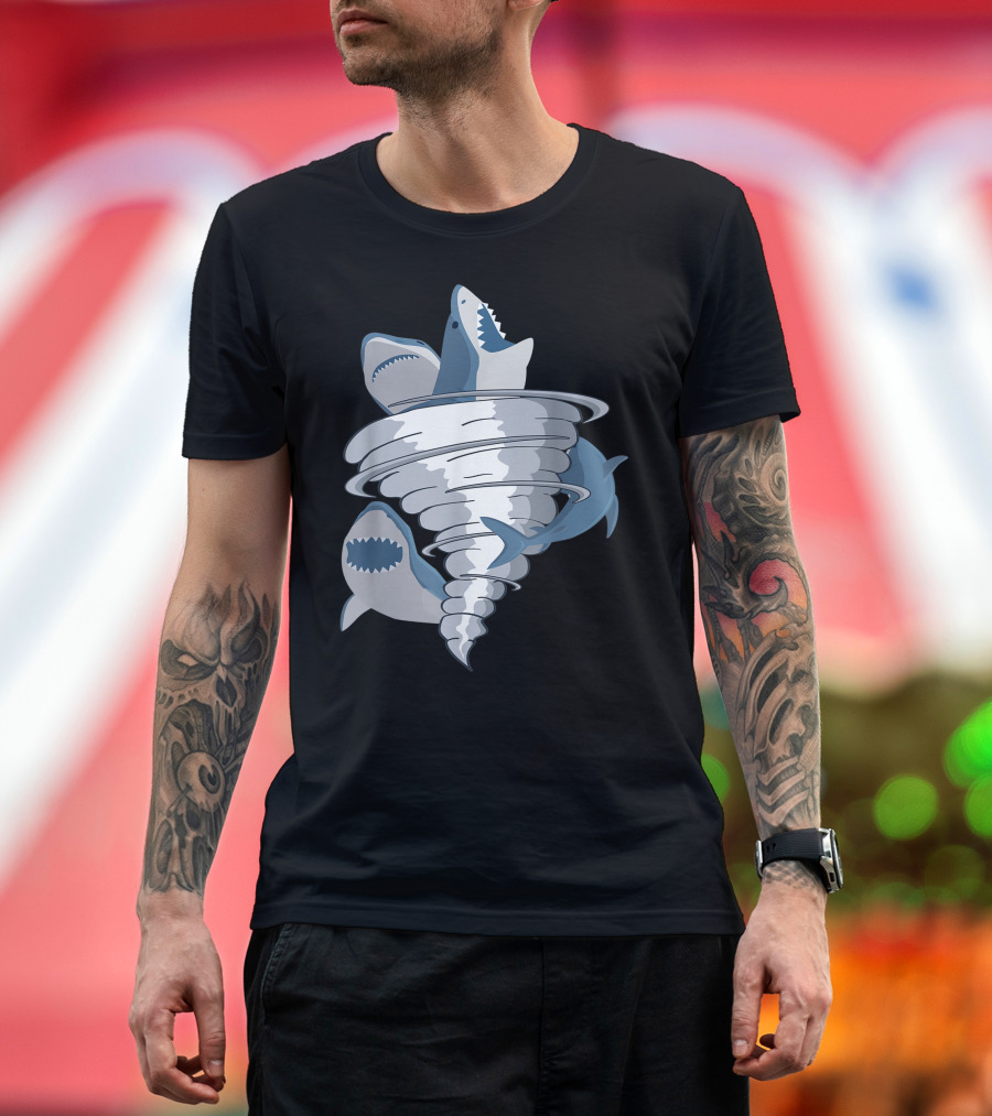Halloween Shark Tornado Tiger Great White Sharks Bite Swirling Frenzy T-Shirt