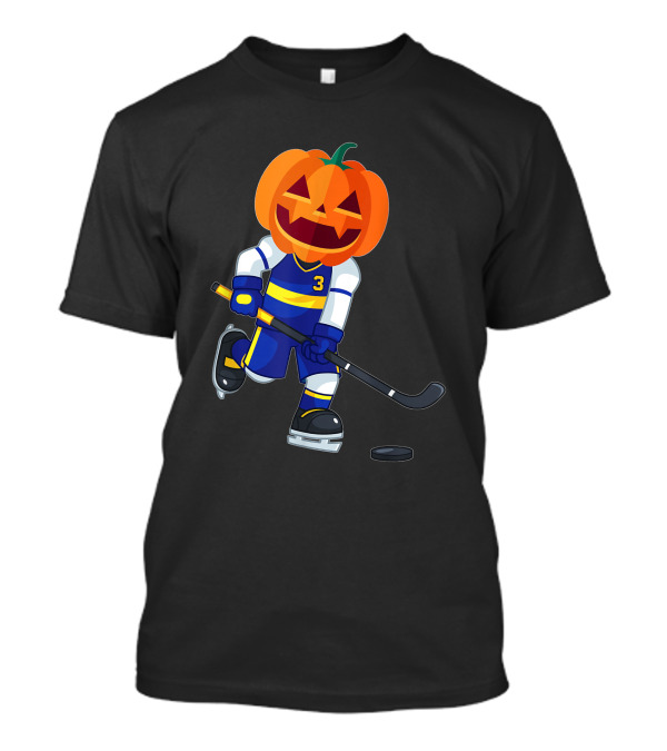 Halloween Pumpkin Head Ice Hockey Player Number 3 Scary T-Shirt