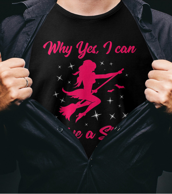 Why Yes I Can Drive A Stick Halloween Witch Silhouette With Stars And Bats T-Shirt