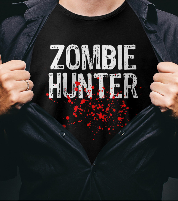 Zombie Hunter Halloween Costume Easy Lazy Blood Splatter T-Shirt