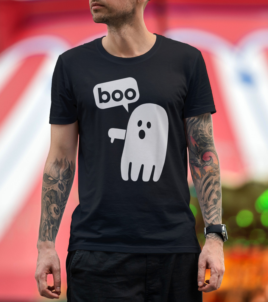 Booing Ghost with Thumbs Down Speech Bubble T-Shirt