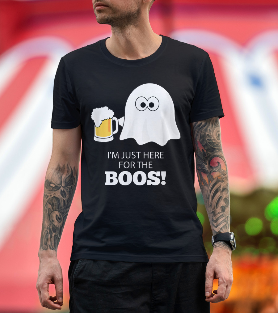 I'm Just Here for the Boos Halloween Drinking Ghost and Beer T-Shirt