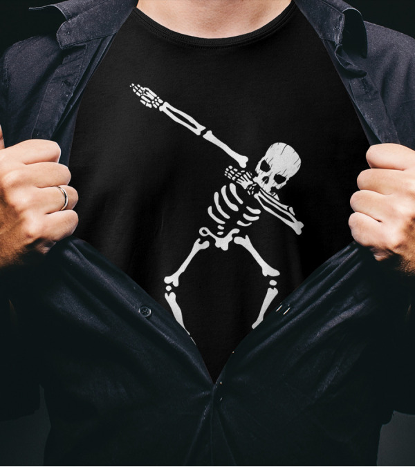 Dabbing Skeleton Funny Halloween Lazy Scary Costume T-Shirt