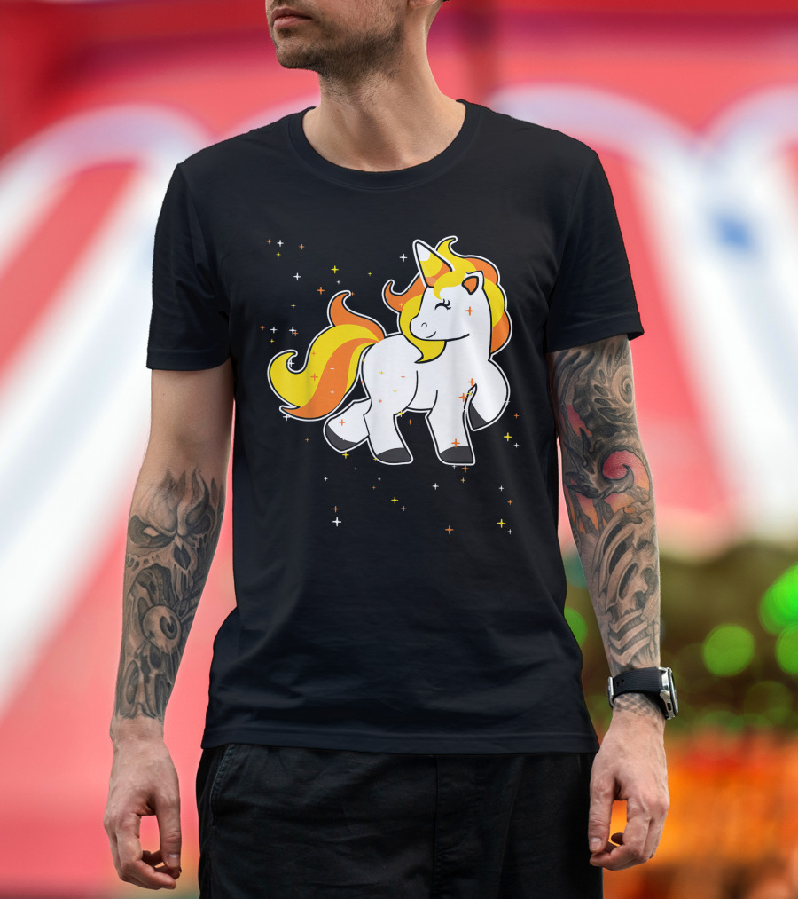 Unicorn Halloween Candy Corn Orange Yellow Sparkles T-Shirt