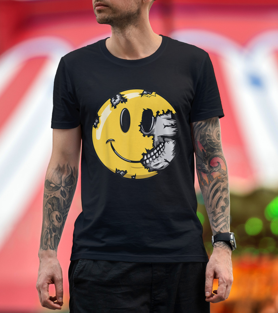 Halloween Scary Smiling Skull Smiley Face Skeleton T-Shirt