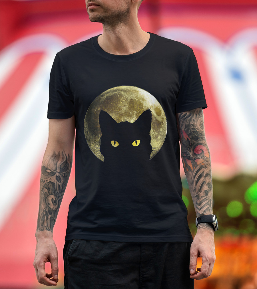 Black Cat Full Moon Halloween Cool Night Magic T-Shirt