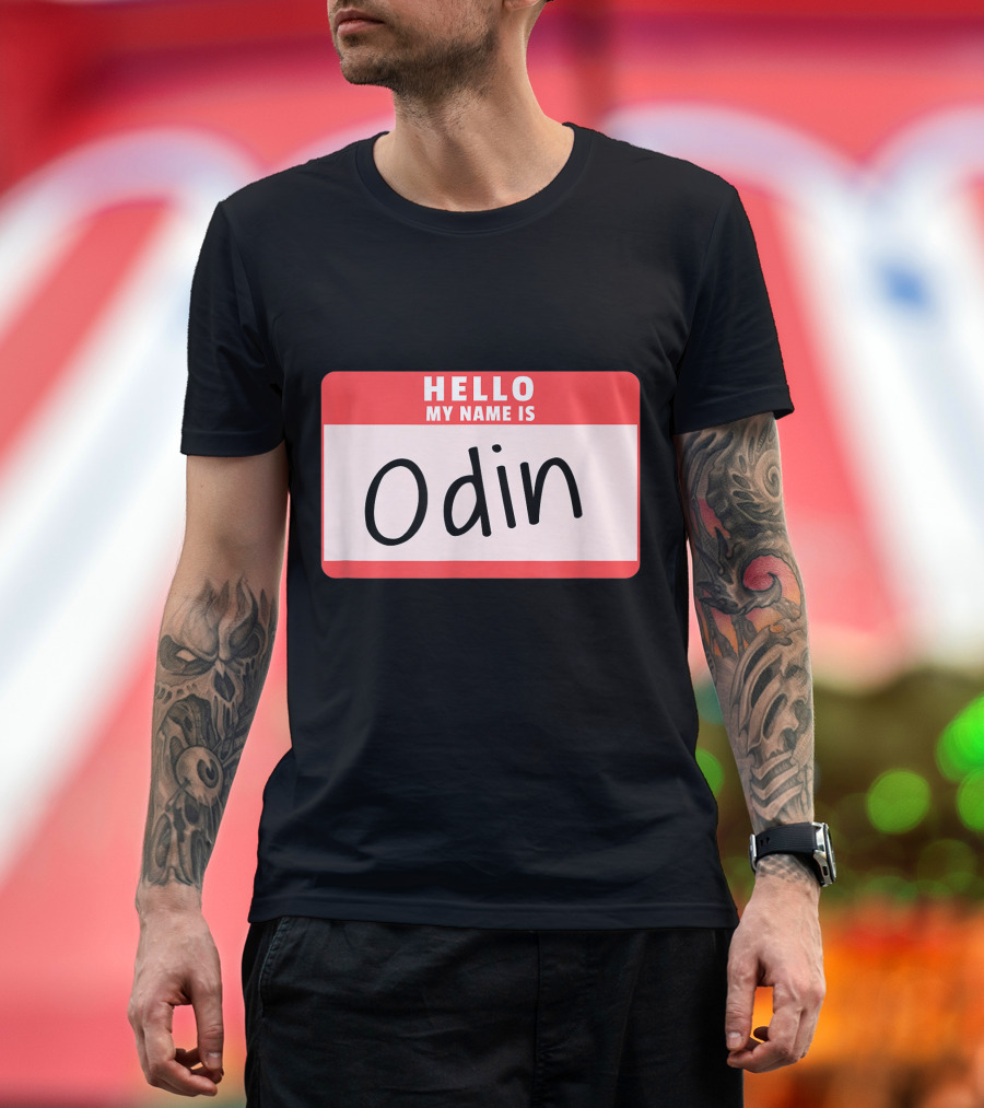 Hello My Name Is Odin Halloween Norse Mythology Name Tag T-Shirt