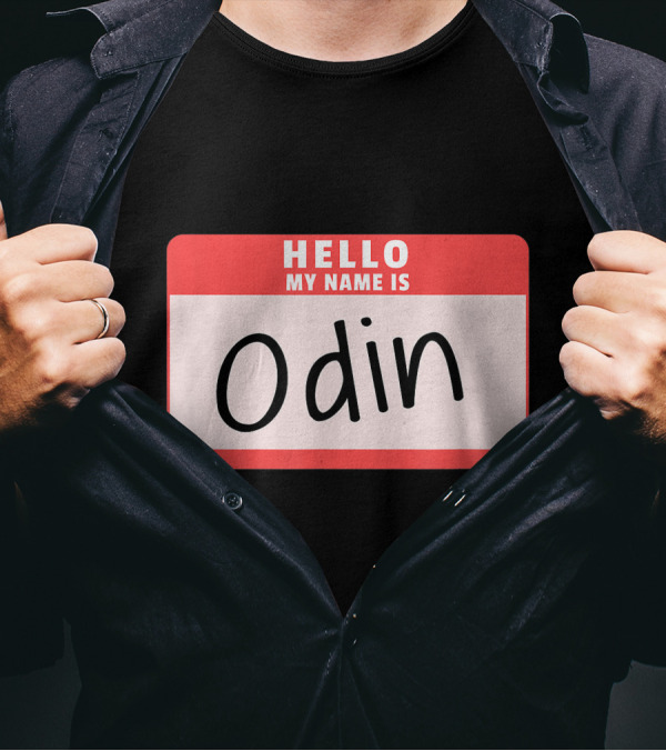 Hello My Name Is Odin Halloween Norse Mythology Name Tag T-Shirt