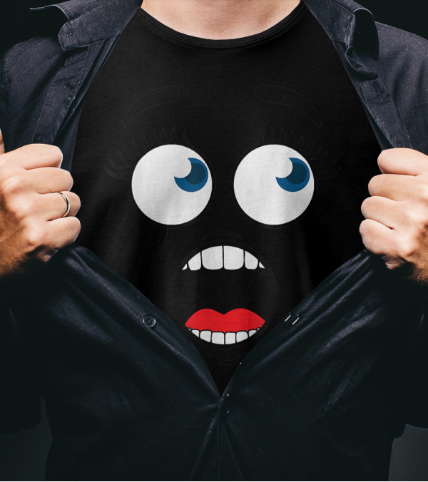 Screaming Scared Emoji Eyes Mouth Funny Matching Halloween T-Shirt