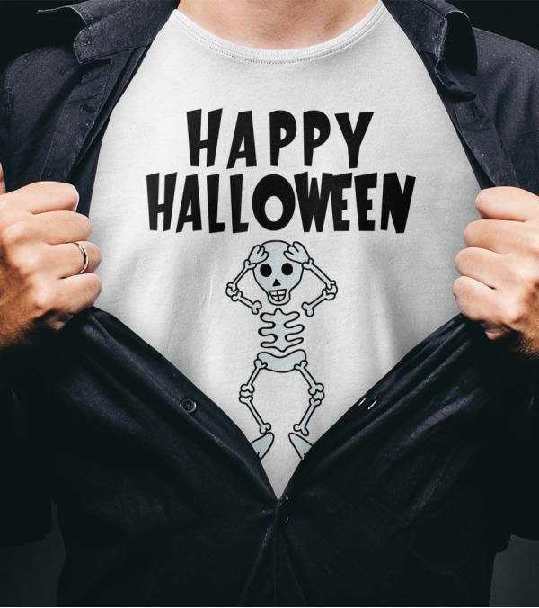 Happy Halloween Dancing Skeleton Skull And Bones T-Shirt