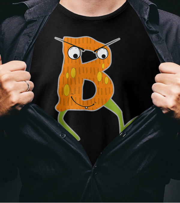 Alphabet B Monster Cute Fun Scary Creature Monogram Initial Silly Character T-Shirt