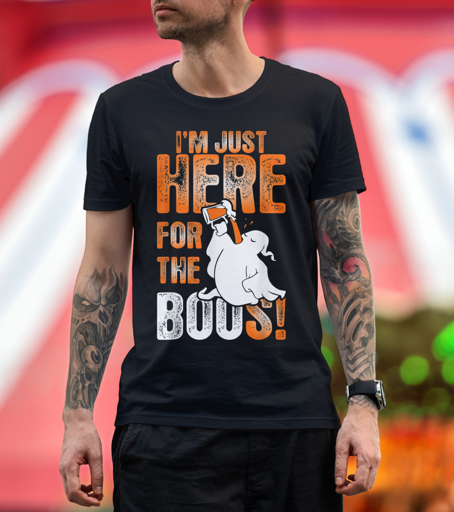 I'm Just Here for the Boos Ghost Holding Beverage Halloween T-Shirt