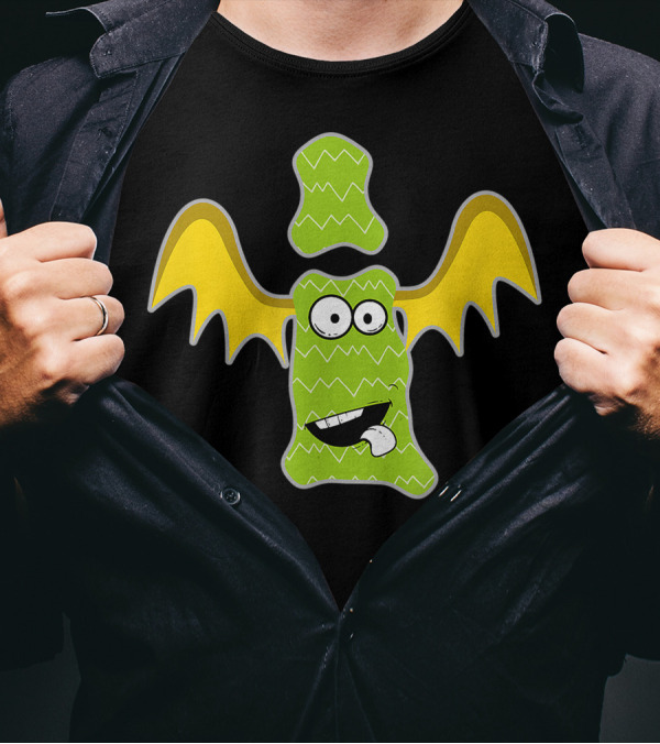 Alphabet I Monster Cute Fun Scary Creature Monogram Initial Green Bat Wings T-Shirt