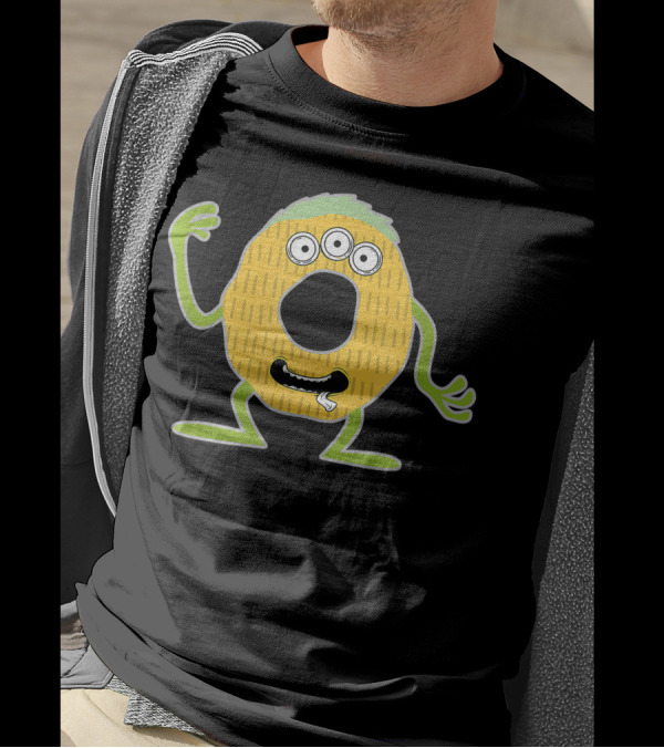 Alphabet O Monster Cute Fun Scary Creature With Three Eyes And Green Arms Monogram Initial T-Shirt