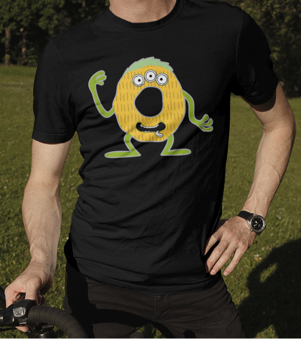 Alphabet O Monster Cute Fun Scary Creature With Three Eyes And Green Arms Monogram Initial T-Shirt