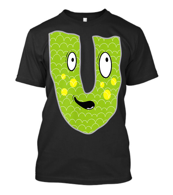 Alphabet U Monster Cute Fun Scary Creature Monogram Initial Green Character With Googly Eyes And Smiling Face T-Shirt