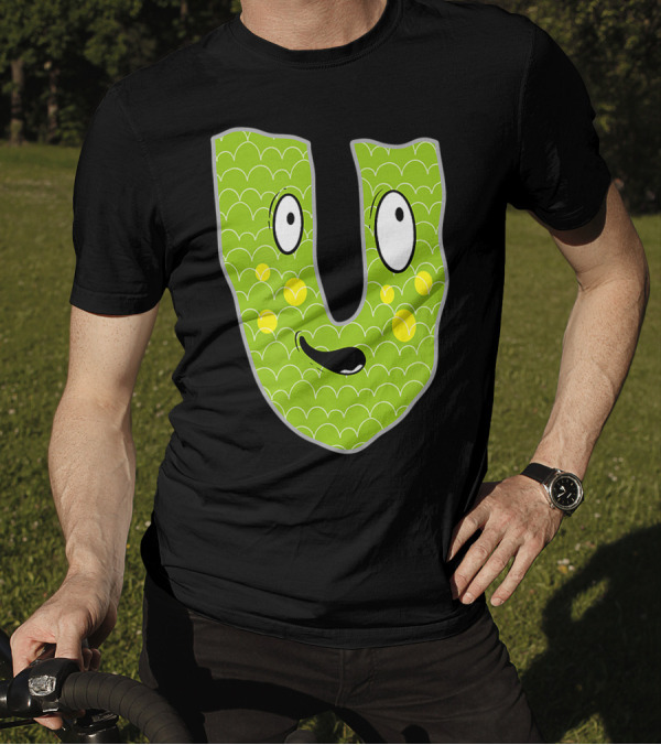 Alphabet U Monster Cute Fun Scary Creature Monogram Initial Green Character With Googly Eyes And Smiling Face T-Shirt